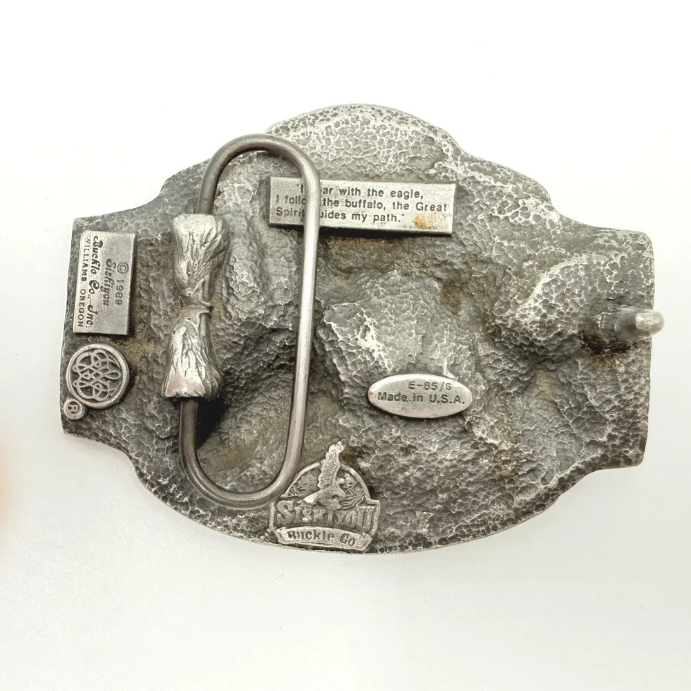 Siskiyou rBelt Buckle Mens Silver Pewter 1988 Buffalo Hunt Native American USA